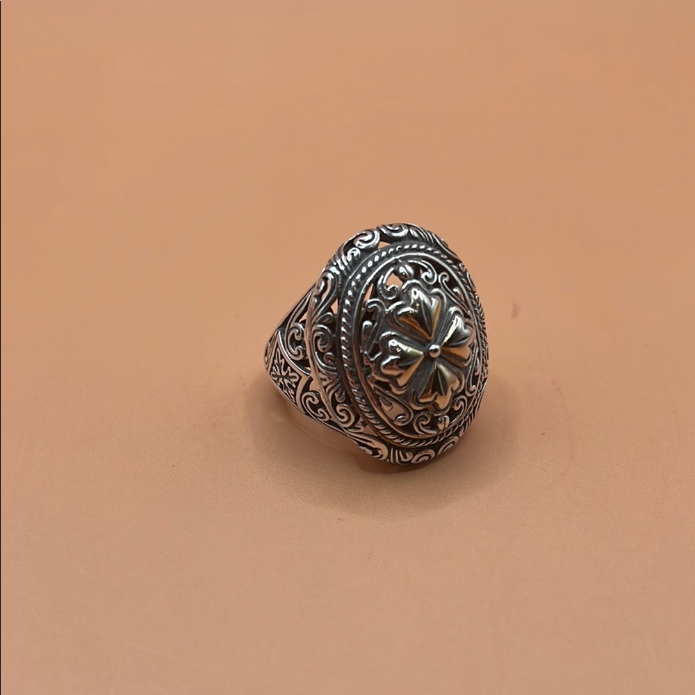 Intricate Unique Sterling Silver Ring Cross Patonce Design